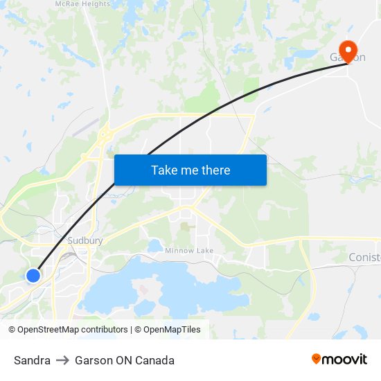 Sandra to Garson ON Canada map