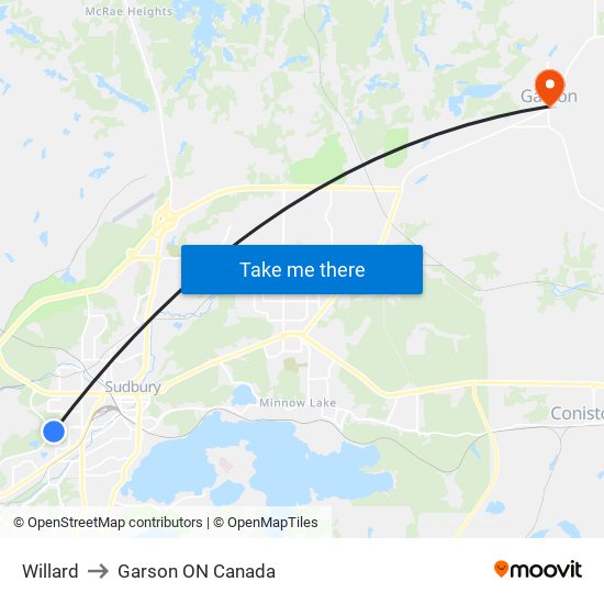 Willard to Garson ON Canada map