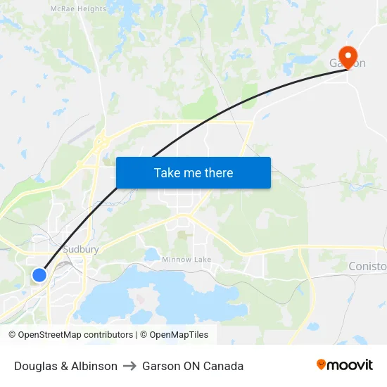 Douglas & Albinson to Garson ON Canada map