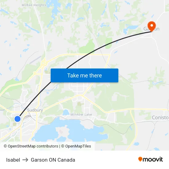 Isabel to Garson ON Canada map