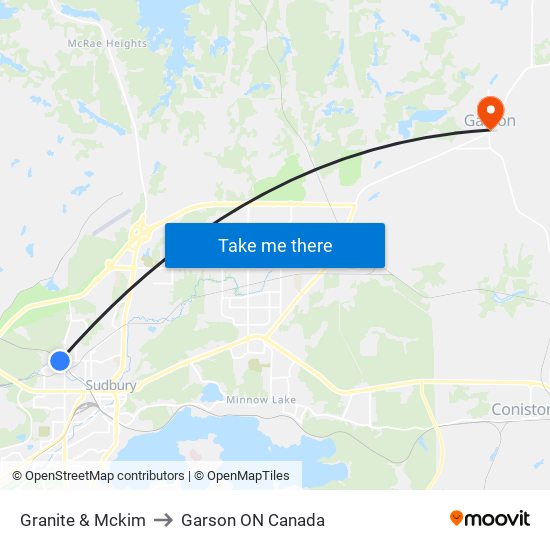 Granite & Mckim to Garson ON Canada map