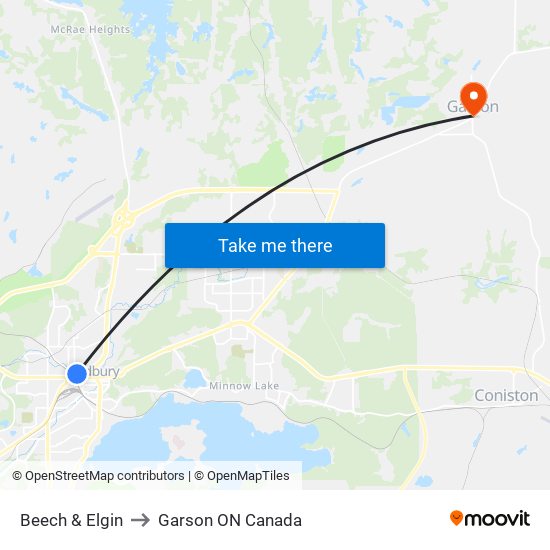 Beech & Elgin to Garson ON Canada map