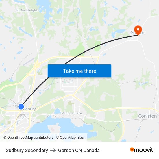 Sudbury Secondary to Garson ON Canada map