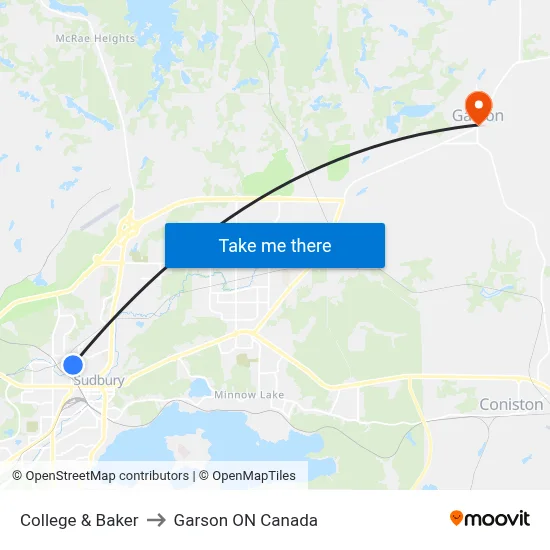 College & Baker to Garson ON Canada map