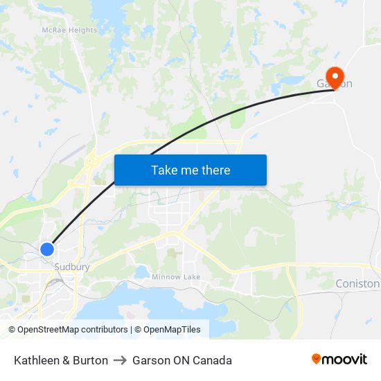 Kathleen & Burton to Garson ON Canada map