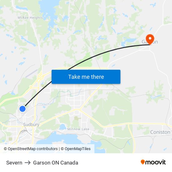 Severn to Garson ON Canada map