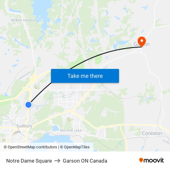 Notre Dame Square to Garson ON Canada map