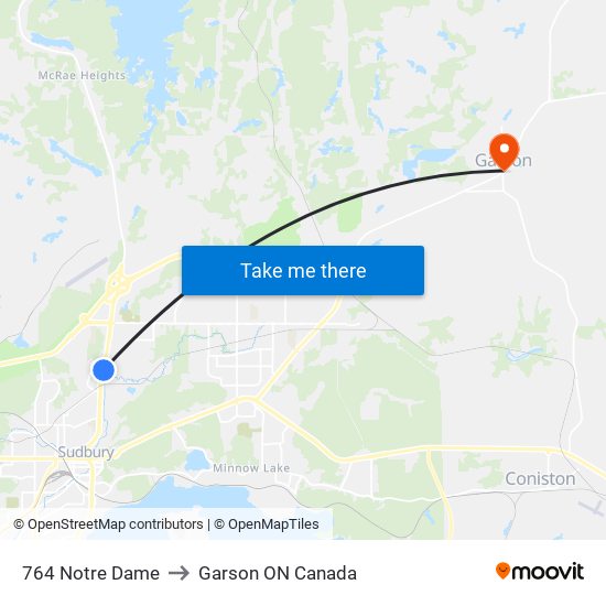 764 Notre Dame to Garson ON Canada map