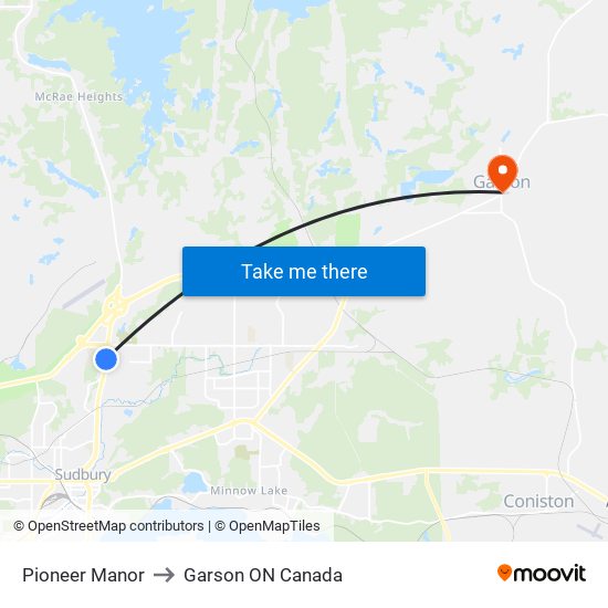 Pioneer Manor to Garson ON Canada map