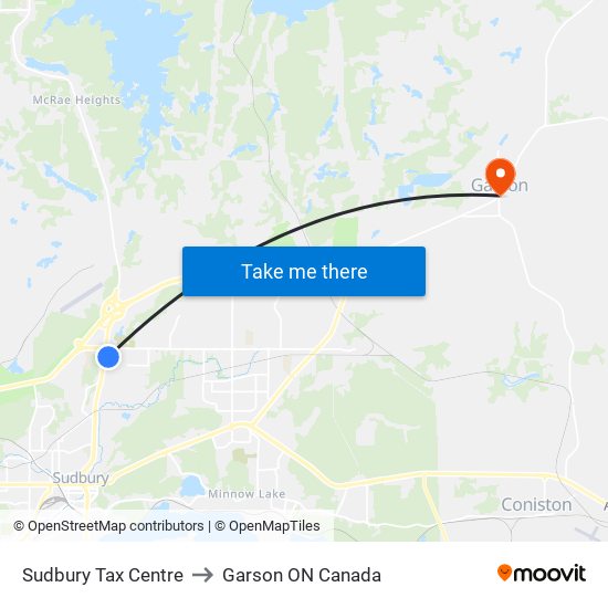 Sudbury Tax Centre to Garson ON Canada map