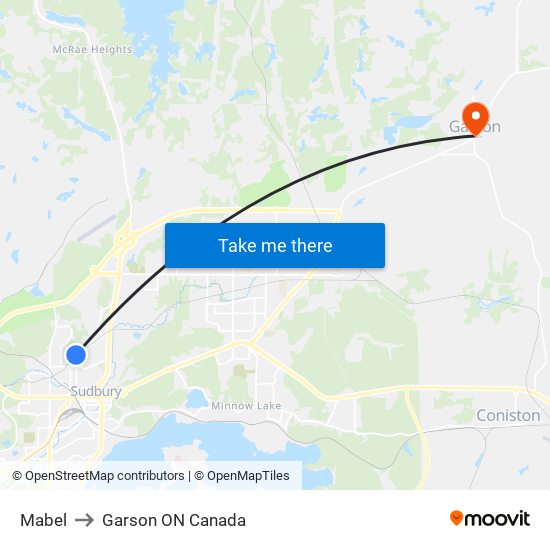 Mabel to Garson ON Canada map