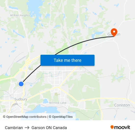 Cambrian to Garson ON Canada map