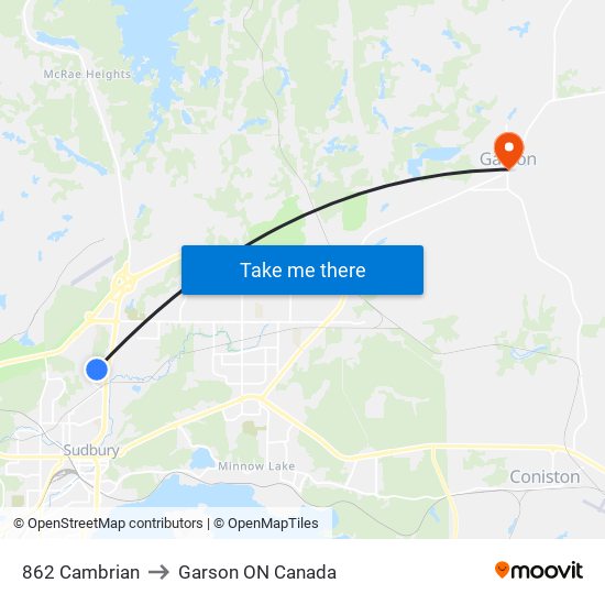 862 Cambrian to Garson ON Canada map