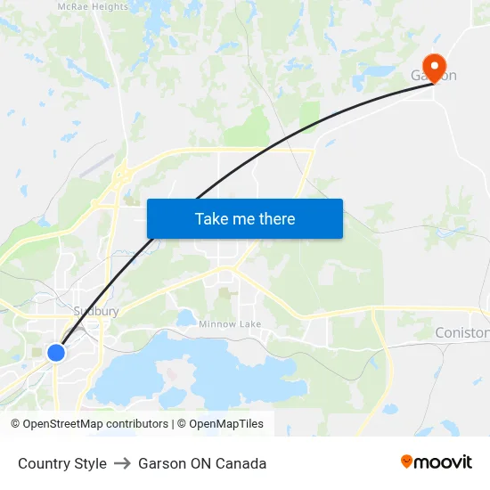 Country Style to Garson ON Canada map