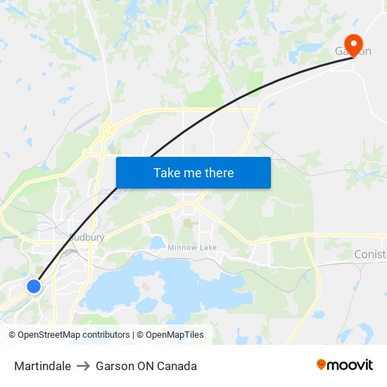 Martindale to Garson ON Canada map