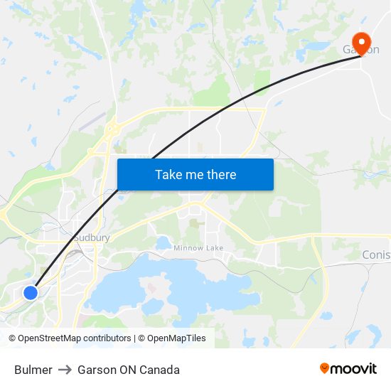 Bulmer to Garson ON Canada map