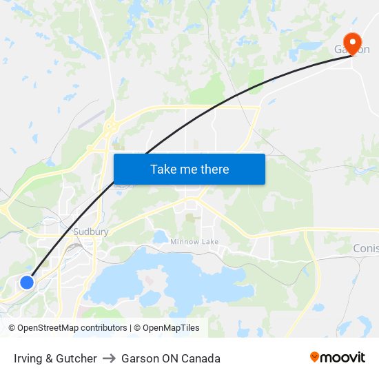 Irving & Gutcher to Garson ON Canada map