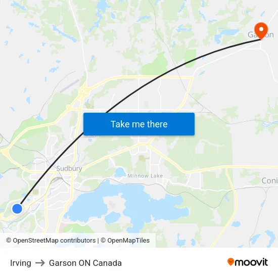 Irving to Garson ON Canada map