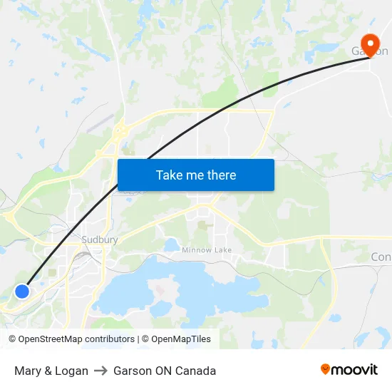 Mary & Logan to Garson ON Canada map