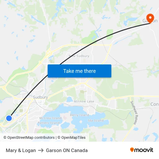 Mary & Logan to Garson ON Canada map