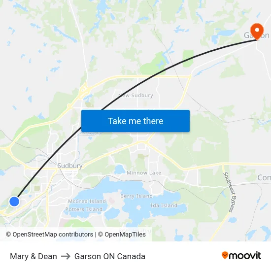 Mary & Dean to Garson ON Canada map