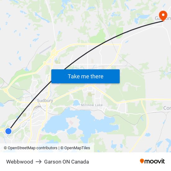 Webbwood to Garson ON Canada map