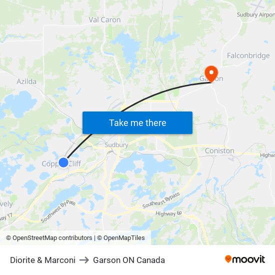 Diorite & Marconi to Garson ON Canada map