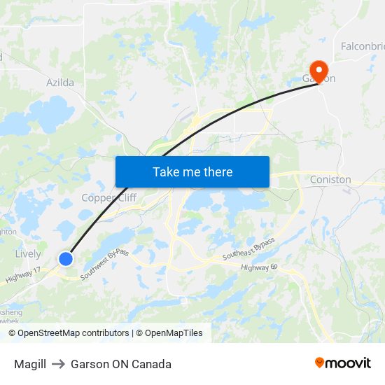 Magill to Garson ON Canada map
