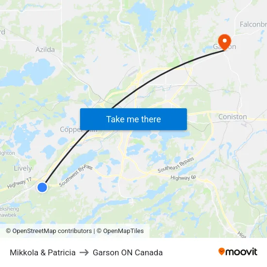 Mikkola & Patricia to Garson ON Canada map