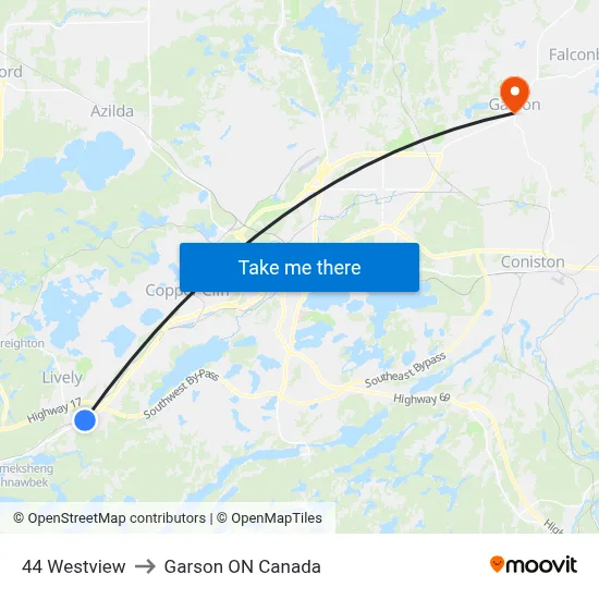 44 Westview to Garson ON Canada map