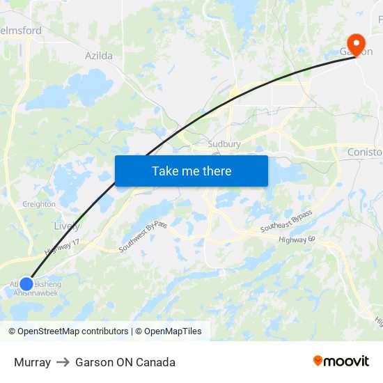 Murray to Garson ON Canada map