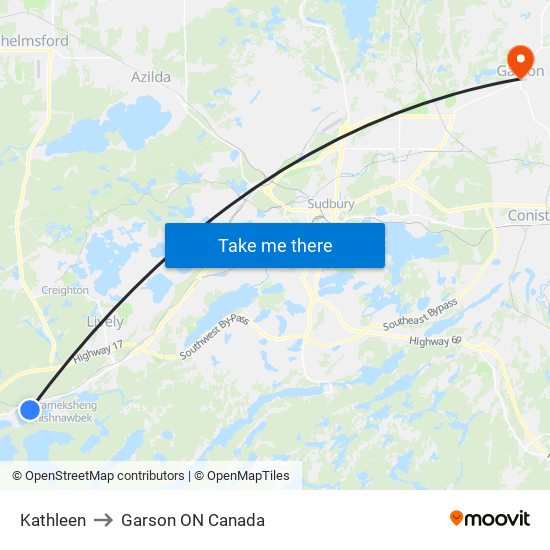 Kathleen to Garson ON Canada map