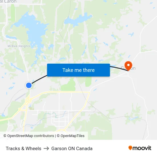 Tracks & Wheels to Garson ON Canada map