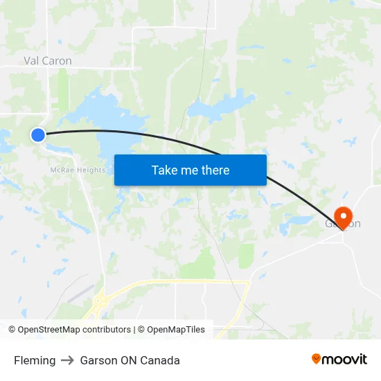 Fleming to Garson ON Canada map