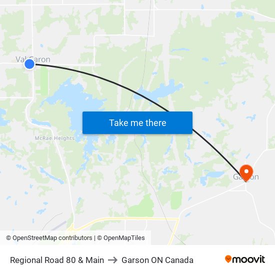 Regional Road 80 & Main to Garson ON Canada map