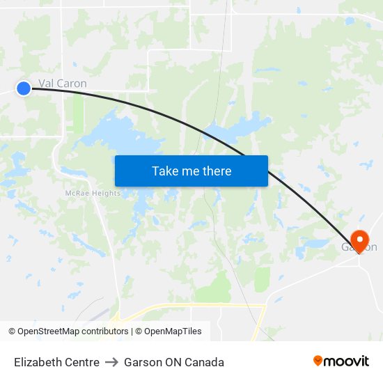 Elizabeth Centre to Garson ON Canada map