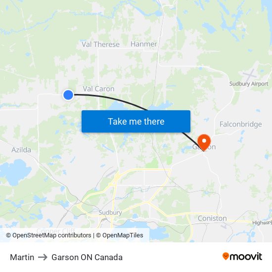 Martin to Garson ON Canada map