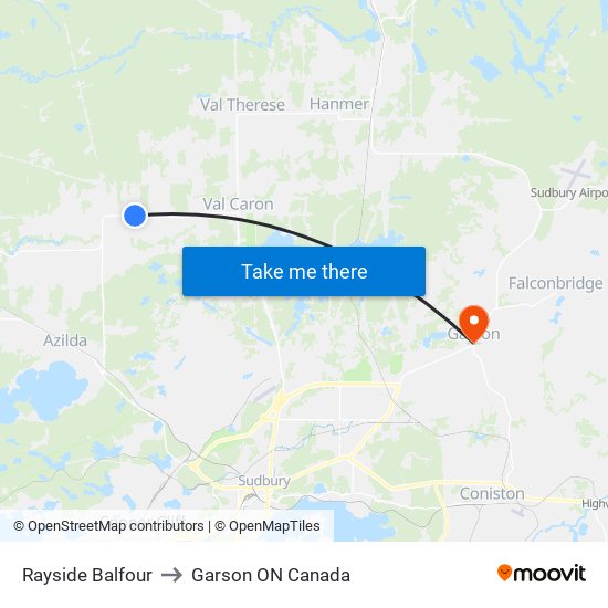 Rayside Balfour to Garson ON Canada map