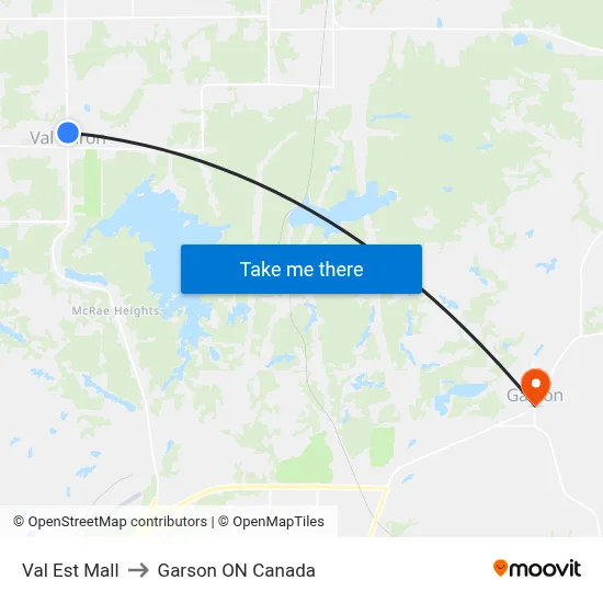 Val Est Mall to Garson ON Canada map