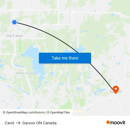 Carol to Garson ON Canada map
