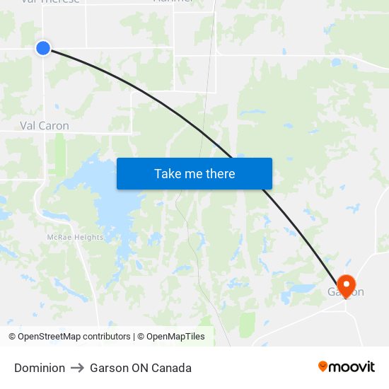 Dominion to Garson ON Canada map