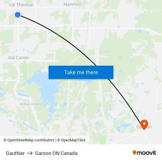 Gauthier to Garson ON Canada map