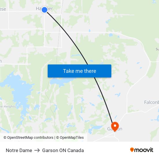 Notre Dame to Garson ON Canada map