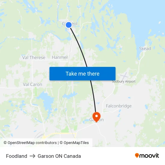 Foodland to Garson ON Canada map