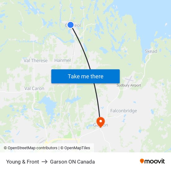 Young & Front to Garson ON Canada map