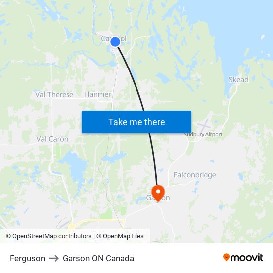 Ferguson to Garson ON Canada map