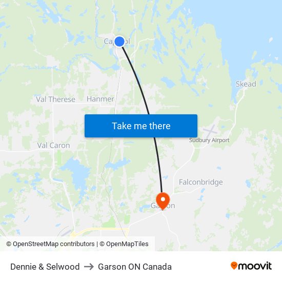 Dennie & Selwood to Garson ON Canada map