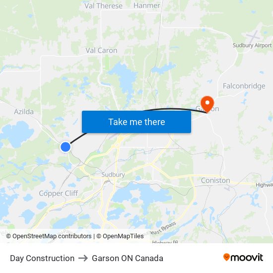 Day Construction to Garson ON Canada map