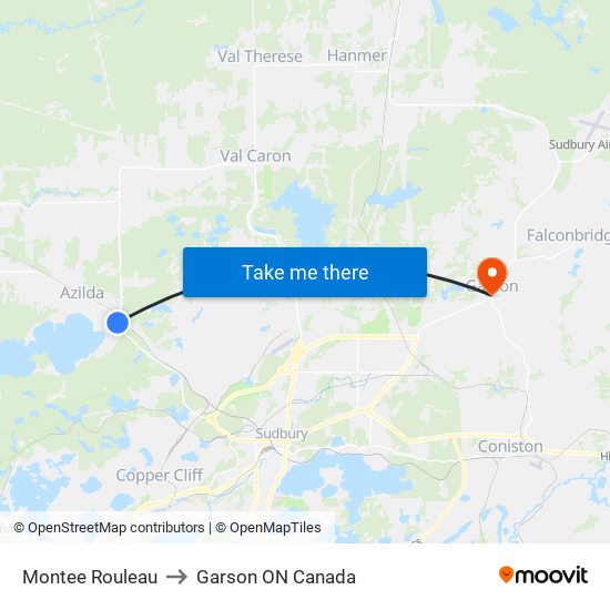 Montee Rouleau to Garson ON Canada map