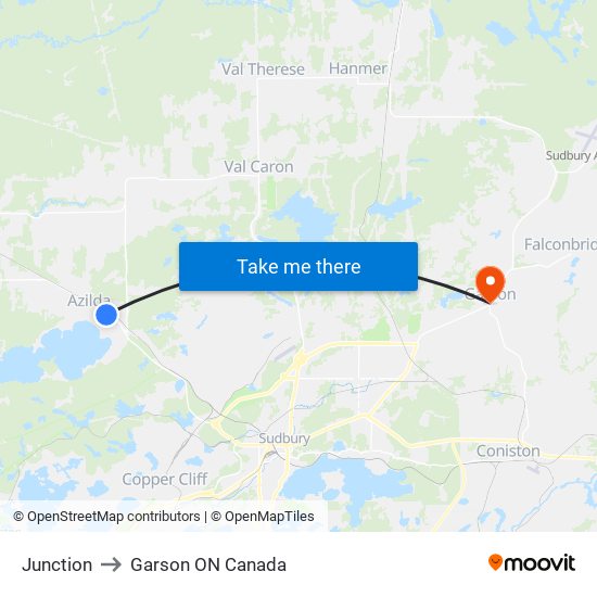 Junction to Garson ON Canada map